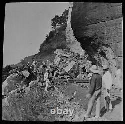 2 Magic Lantern Slides AN EXPLOSION AND ITS RESULTS C1910 PHOTO RAILWAY INDIA