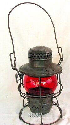 ANTIQUE PENNSYLVANIA RAILROAD LANTERN ARMSPEAR w RED GLOBE