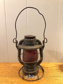 ANTIQUE RAILROAD LANTERN With RED GLASS GLOBE MICHIGAN/GREAT LAKES REGION READ