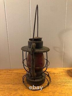 ANTIQUE RAILROAD LANTERN With RED GLASS GLOBE MICHIGAN/GREAT LAKES REGION READ