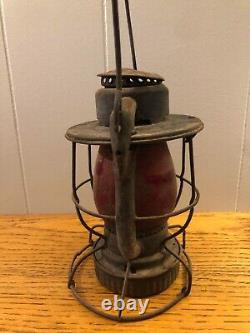 ANTIQUE RAILROAD LANTERN With RED GLASS GLOBE MICHIGAN/GREAT LAKES REGION READ