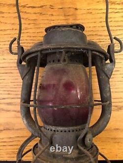 ANTIQUE RAILROAD LANTERN With RED GLASS GLOBE MICHIGAN/GREAT LAKES REGION READ