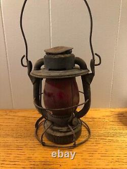 ANTIQUE RAILROAD LANTERN With RED GLASS GLOBE MICHIGAN/GREAT LAKES REGION READ