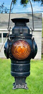 Antique Adlake Non-sweating Railroad Four-way Switch Signal Kerosene Lantern