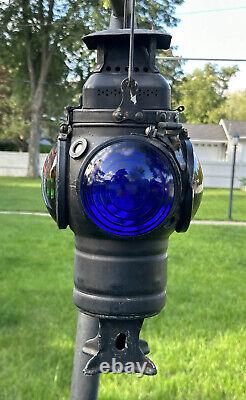 Antique Adlake Non-sweating Railroad Four-way Switch Signal Kerosene Lantern