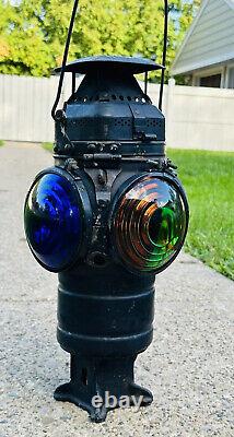 Antique Adlake Non-sweating Railroad Four-way Switch Signal Kerosene Lantern