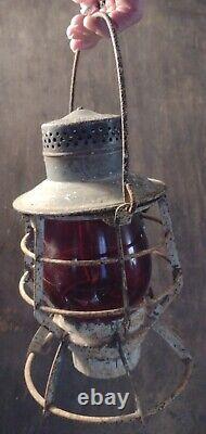 Antique Dressel Manufacturing Corp. D&H Red Glass Chimney Railroad Lantern