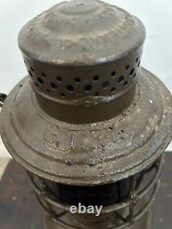 Antique GRAND TRUNK Railway Lantern G. T. R-Y RARE Railroad Bell Bottom Painted