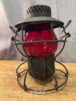 Antique Handlan St Louis USA Red Glass Railroad Lantern Vintage