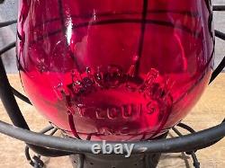 Antique Handlan St Louis USA Red Glass Railroad Lantern Vintage