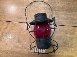 Antique Handlan St Louis USA Red Glass Railroad Lantern Vintage