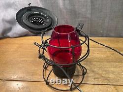 Antique Handlan St Louis USA Red Glass Railroad Lantern Vintage