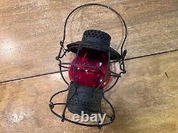 Antique Handlan St Louis USA Red Glass Railroad Lantern Vintage