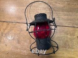 Antique Handlan St Louis USA Red Glass Railroad Lantern Vintage