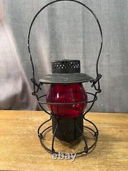 Antique Handlan St Louis USA Red Glass Railroad Lantern Vintage