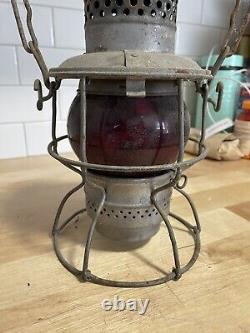 Antique Railroad Lantern With Red Globe Adlake- Kero USA Canada. FREE SHIPPING