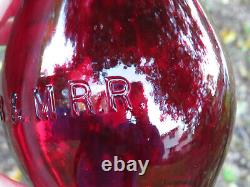 B&m Boston & Maine Railroad Lantern Globe Red Cast Rectangular Panel Nice Cond