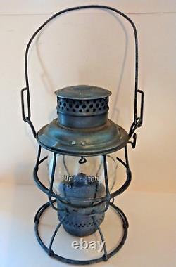 Burlington Route Railroad Lantern with Tall Clear Embossed Globe