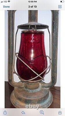 Dietz Hy Lo Railroad Lantern Red Glass Fitzall Glob 13 1/2 X 7 Oil New York