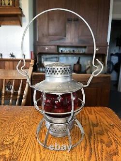 Nice! Vtg. Reading Co. Trans. Dept. Railroad Lantern With Red Globe Dressel