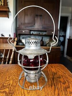 Nice! Vtg. Reading Co. Trans. Dept. Railroad Lantern With Red Globe Dressel