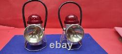 Pair Vintage dorco usa made. Ecolite Railroad Lantern midcentury red lamp nice