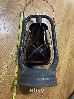 RARE AQ-Large DIETZ RAILROAD LANTERN MONARCH NY-RED RUBY LOC -NOB GLOBE-13.5H