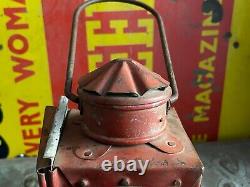 Rare Old Vintage Hand Painter Red Railway Kerosene Lantern Lamp, Collectible