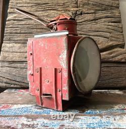 Rare Old Vintage Hand Painter Red Railway Kerosene Lantern Lamp, Collectible