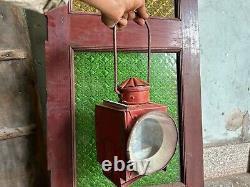 Rare Old Vintage Hand Painter Red Railway Kerosene Lantern Lamp, Collectible