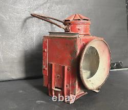 Rare Old Vintage Hand Painter Red Railway Kerosene Lantern Lamp, Collectible