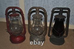 Trio of Dietz Monarch Vintage Railroad Lanterns with 1 Red Globe New York, NY