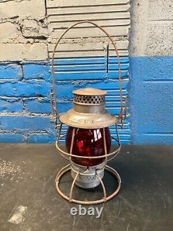 VINTAGE ADLAKE RELIABLE (I. C. R. R) ILLINOIS CENTRAL RAILROAD LANTERN WithRED GLOBE