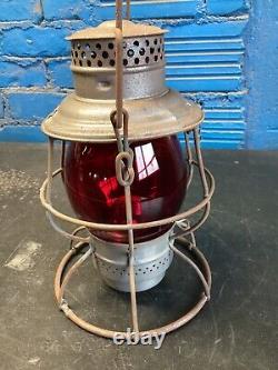 VINTAGE ADLAKE RELIABLE (I. C. R. R) ILLINOIS CENTRAL RAILROAD LANTERN WithRED GLOBE