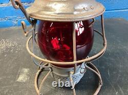 VINTAGE ADLAKE RELIABLE (I. C. R. R) ILLINOIS CENTRAL RAILROAD LANTERN WithRED GLOBE