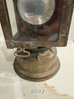 Vintage 1920's French SNCF 13 Brass Railway Lantern Red Glass