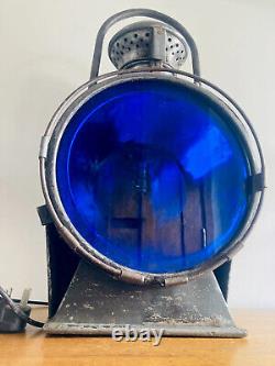 Vintage 1947 French SNCF Halard Train Railway Lamp BLUE Light Lantern WORKING