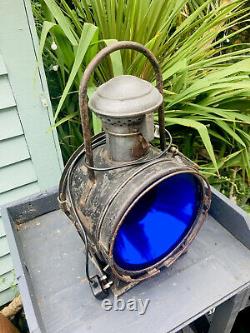 Vintage 1947 French SNCF Halard Train Railway Lamp BLUE Light Lantern WORKING