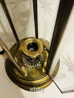 Vintage Brass Lantern Candle coach light wall railway lamp 21 Etched Panels