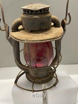 Vintage Dietz Lantern Red Globe Embossed New York Haven Hartford Railroad Lamp