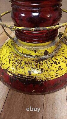 Vintage Embury Mfg City of Milwaukee Yellow Railroad Lantern with Red Globe