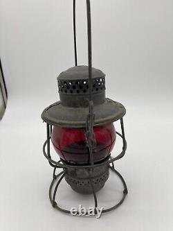 Vintage Pennsylvania Railroad Lantern Stamped PRR, Red Globe