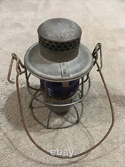 Vintage Railroad Lantern Adlake Kero Acl Rr Blue Globe