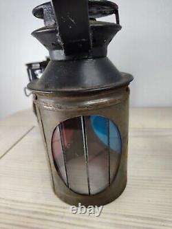 Vtg British Railway Signal Lantern Red Blue White Glass Light Train Collectable